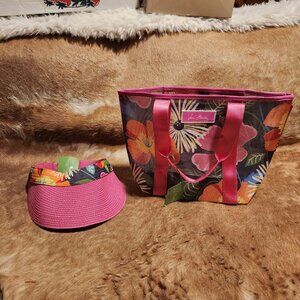 Vera Bradley Floral Tote Bag & Pink Visor Set